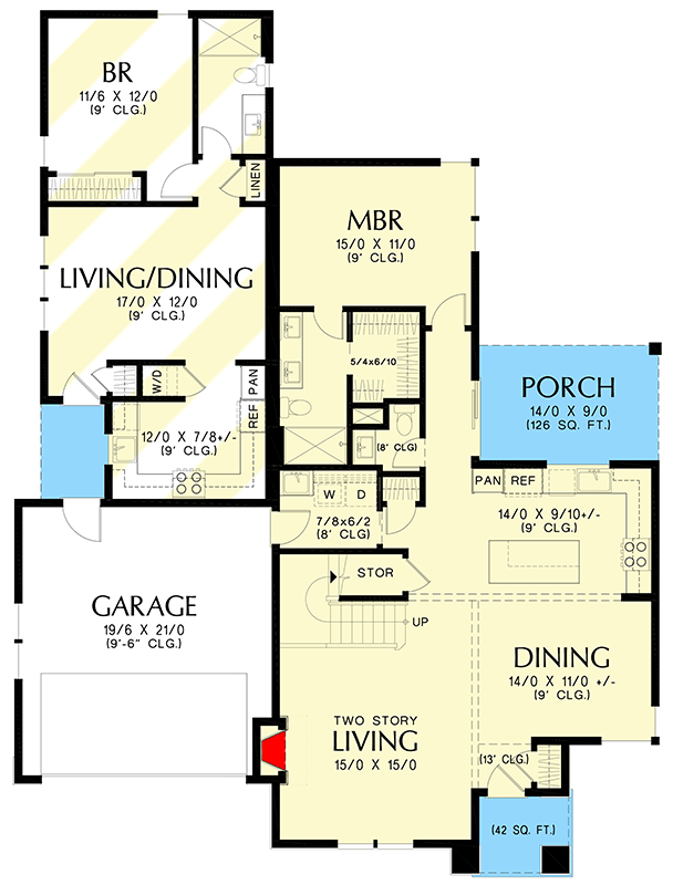 Plan 69799AM: Contemporary Prairie Home Plan with In-law Suite - Floor Plan - Main Level - Modern, Northwest