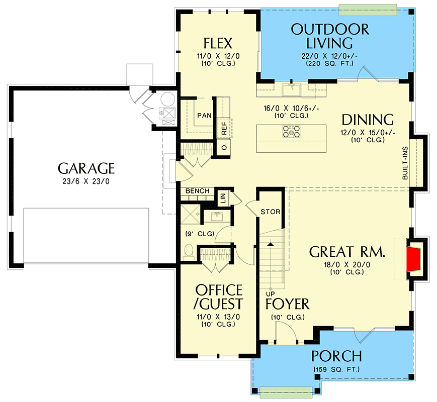 Plan 69801AM: Modern Farmhouse House Plan Under 2700 Square Feet with Three Flex Spaces - Floor Plan - Main Level - Country, Craftsman, Modern Farmhouse, Traditional