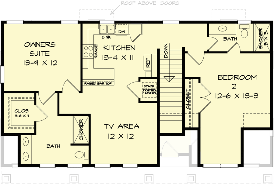 Plan 360113DK: Craftsman-style Carriage House Plan with 2-Bed Apartment - 1241 Sq Ft - Floor Plan - 2nd Floor - Carriage, Country, Craftsman, Modern Farmhouse, New American, Traditional