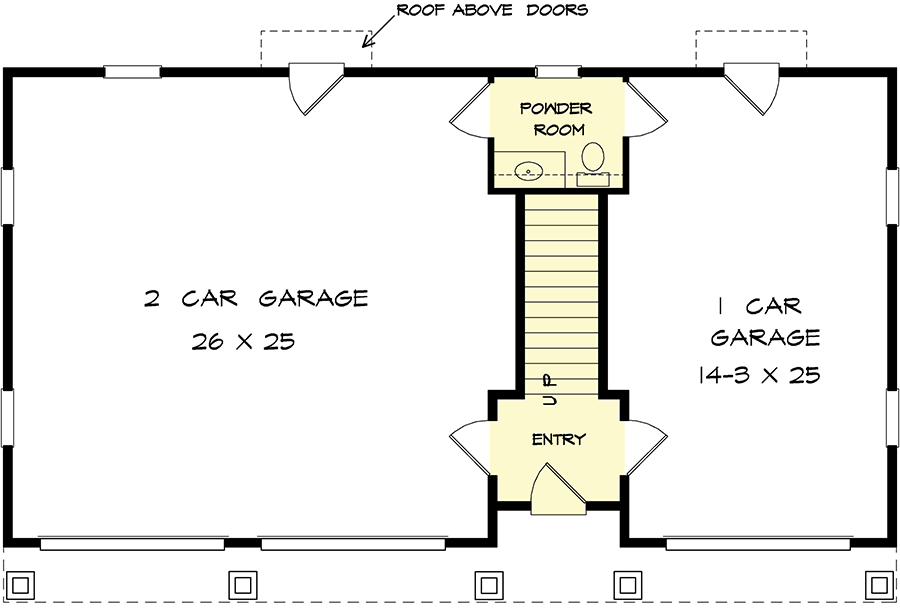 Plan 360114DK: Modern Colonial-Style Garage Plan with 1-Bed Apartment - 964 Sq Ft - Floor Plan - Main Level - Carriage, Colonial, Modern Farmhouse, New American, Traditional