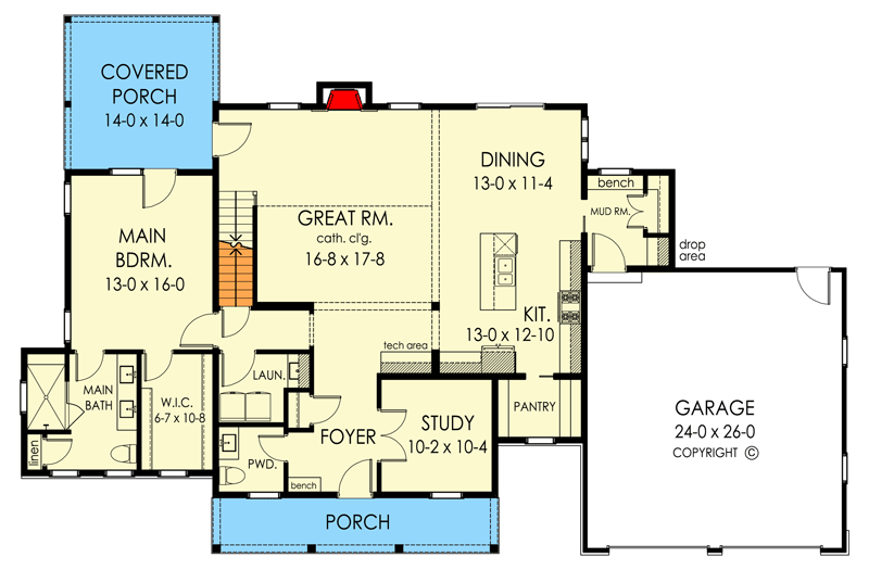 Plan 790141GLV: New American Country Home Plan with Over 2,100 Square Feet of Living Space - Floor Plan - Main Level - Country, Craftsman, New American, Rustic