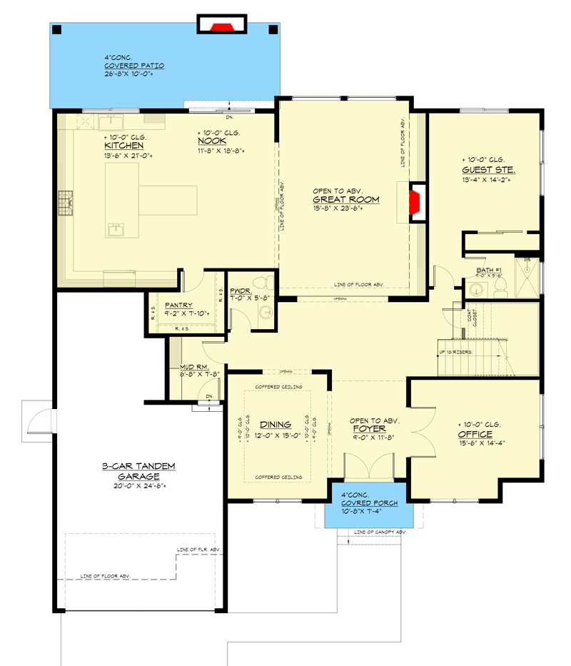 Plan 666204RAF: 5-Bed Contemporary Home Plan with Office and 2-Story Great Room - Floor Plan - Main Level - Contemporary, Modern Farmhouse, New American, Northwest, Transitional