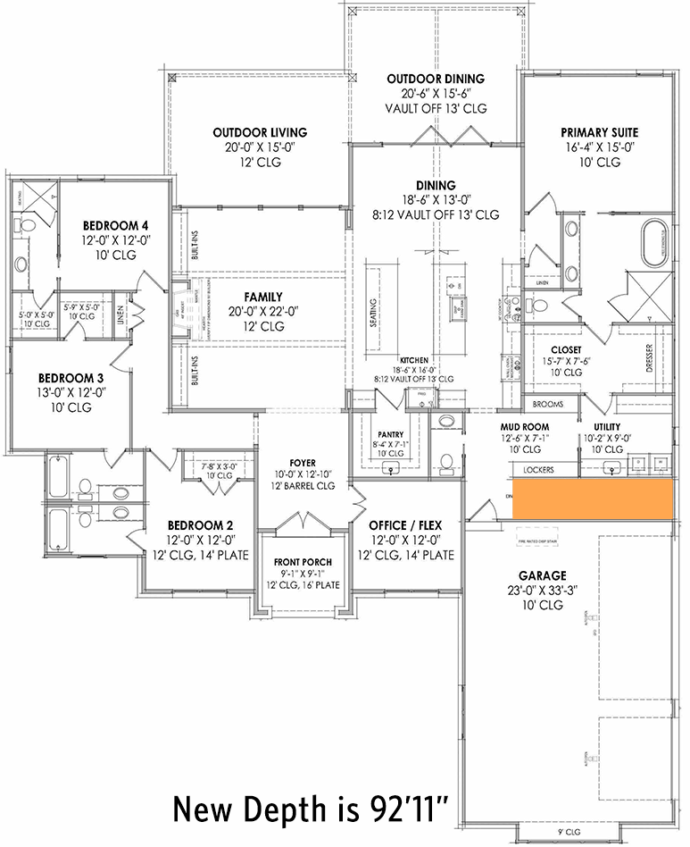 Plan 818057JSS: New American Single-Story Home Plan with Access to Laundry Room from Primary Closet - Floor Plan - Basement Stairs Location - Acadian, Country, European, New American, Transitional