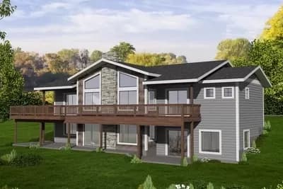 Rustic Craftsman Lake House Plan for Rear Sloping Lot