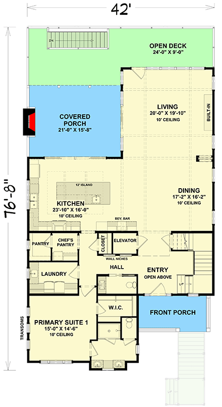 Plan 765049TWN: 3000 Square Foot Beach Home Plan - Floor Plan - First Floor - Beach, Coastal, Coastal Contemporary, Low Country, New Orleans, Shingle