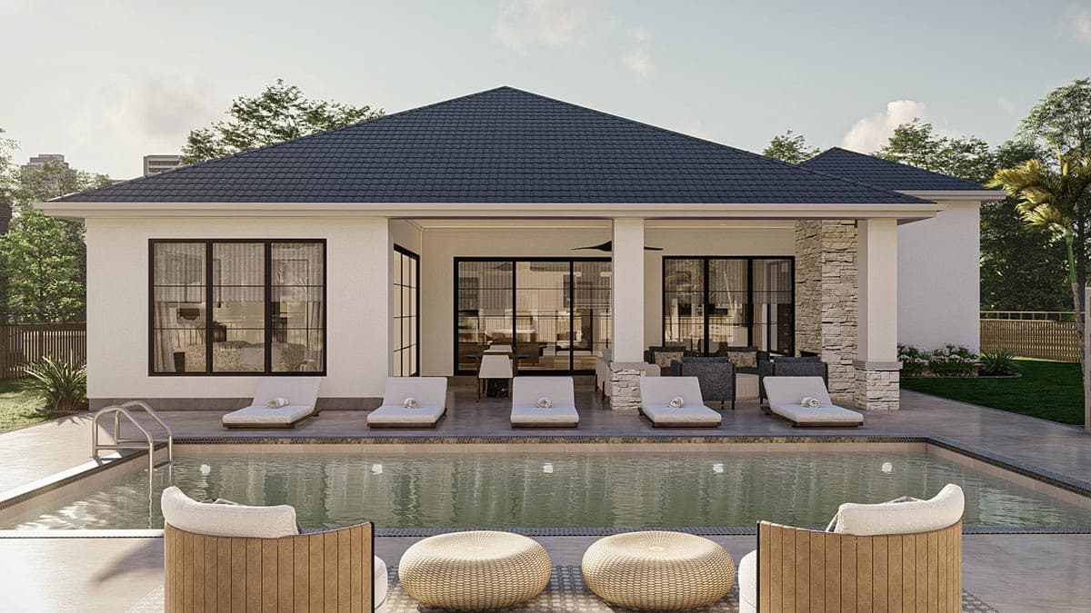 Plan 623238DJ: 2-Bedroom Transitional House Plan with a 2-Car Garage and RV Bay - Image #8 - European, Florida-Style, Mediterranean, Spanish, Transitional