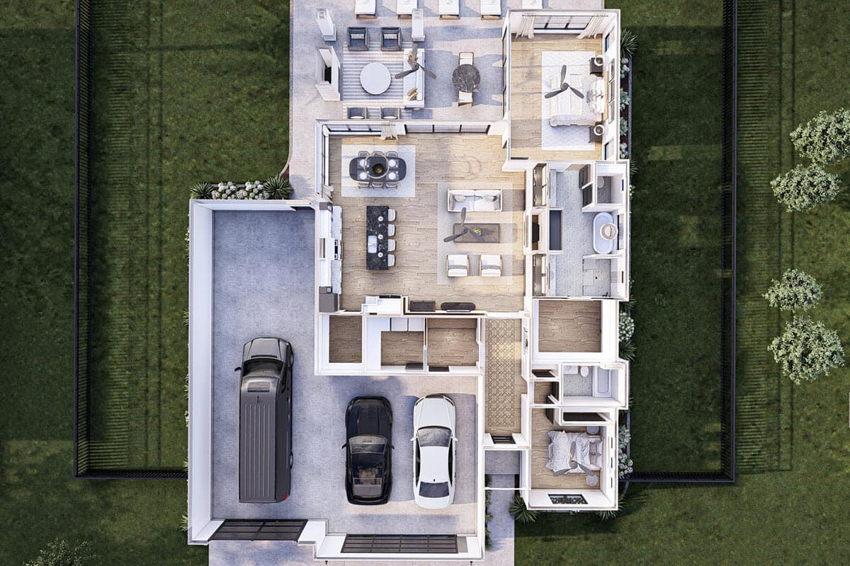 Plan 623238DJ: 2-Bedroom Transitional House Plan with a 2-Car Garage and RV Bay - Image #20 - European, Florida-Style, Mediterranean, Spanish, Transitional