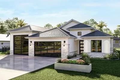 2-Bedroom Transitional House Plan with a 2-Car Garage and RV Bay