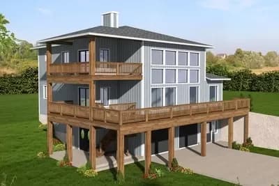 Waterfront Home Plan for Forward Sloping Lot