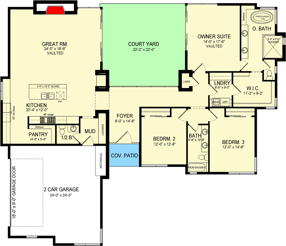 Plan 493010GNT: Contemporary Scandinavian-Style Farmhouse Plan with Courtyard - Floor Plan - Main Level - Contemporary, Mid Century Modern, Modern, Modern Farmhouse, New American, Scandinavian