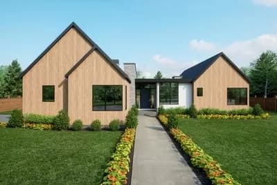 Contemporary Scandinavian-Style Farmhouse Plan with Courtyard