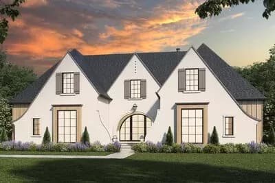 3-Bed Transitional Tudor Home Plan with Optional Bonus Room above Garage