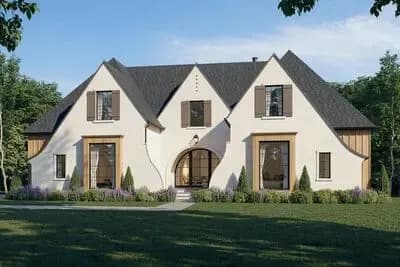 3-Bed Transitional Tudor Home Plan with Optional Bonus Room above Garage