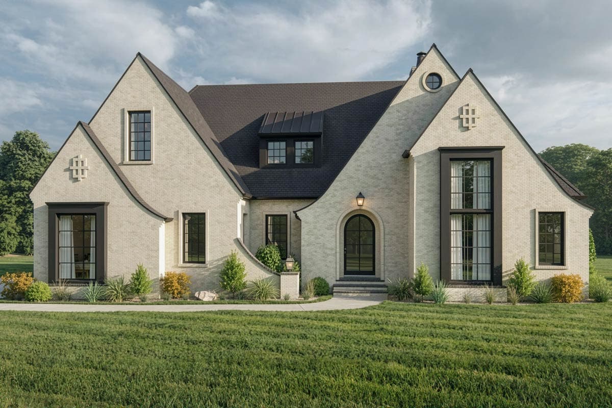 Plan 93186EL: Contemporary Tudor Home Plan with Flex and Bonus Rooms - Image #1 - Acadian, Contemporary, European, Southern, Transitional, Tudor