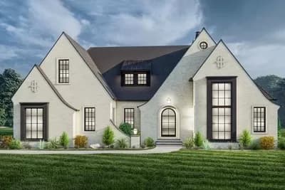 Contemporary Tudor Home Plan with Flex and Bonus Rooms