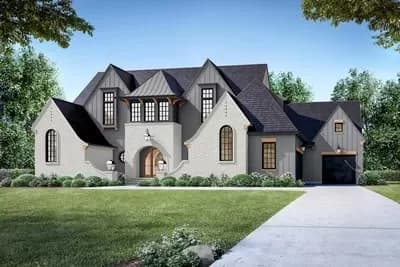 4000 Square Foot Transitional Tudor Home Plan with Main-Level Owner's Suite 