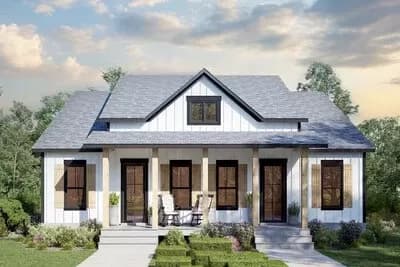 Modern Farmhouse Duplex House Plan with Matching 1046 Square Foot 3-Bed Units