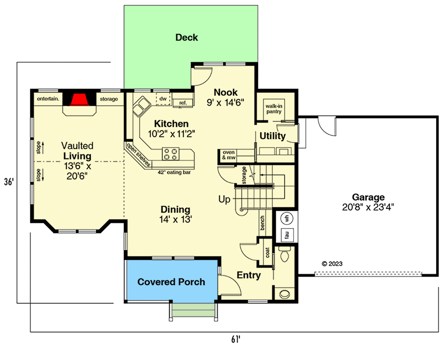 Plan 72388DA: Modern Farmhouse Plan with Vaulted Living Room and Bedrooms Upstairs - Floor Plan - Main Level - Country, Farmhouse, Modern Farmhouse, New American, Traditional