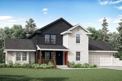 Modern Farmhouse Plan with Vaulted Living Room and Bedrooms Upstairs