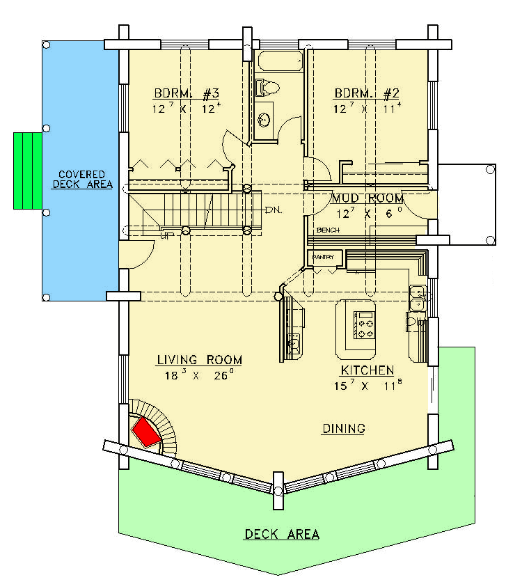 Plan 35112GH: Log Home Plan Made For Majestic Views - Floor Plan - Main Level - Log Cabin, Mountain, Rustic, Vacation