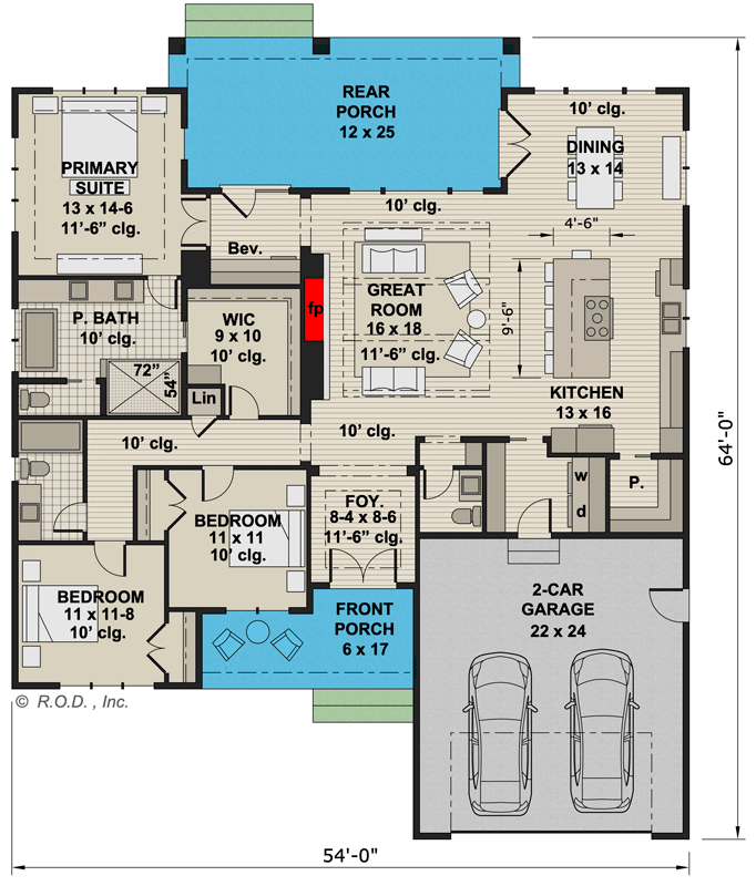 Plan 14747RK: 2000 Sq. Ft. Modern Farmhouse Plan with 3-Bedrooms on One Level - Floor Plan - Main Level - Country, Craftsman, Modern Farmhouse, New American, Ranch