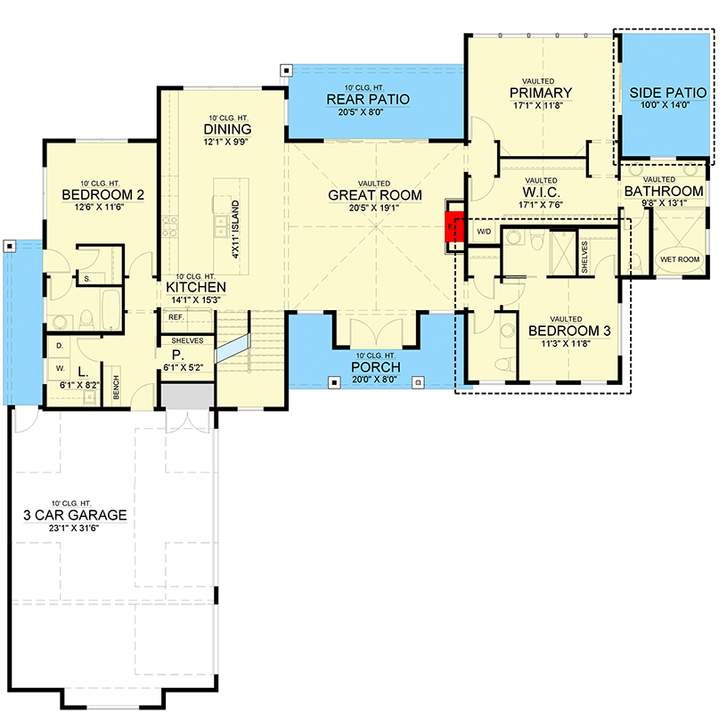 Plan 365034PED: Rustic-and-Contemporary 6-Bed House Plan with Expandability - Floor Plan - Main Level - Contemporary, Craftsman, Mountain, New American, Rustic, Transitional