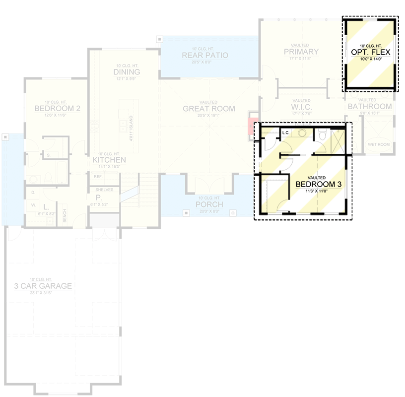Plan 365034PED: Rustic-and-Contemporary 6-Bed House Plan with Expandability - Floor Plan - Alternate Main Level Layout (included) - Contemporary, Craftsman, Mountain, New American, Rustic, Transitional
