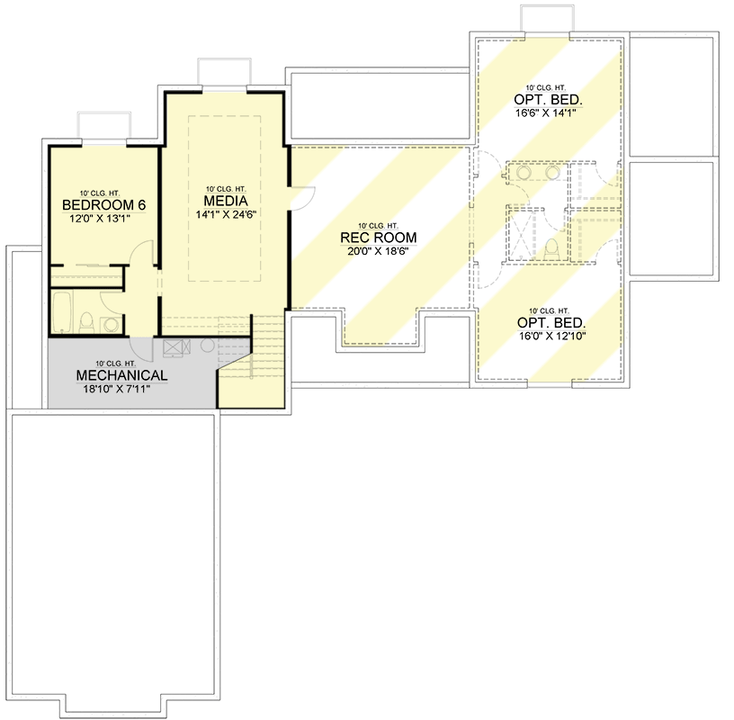 Plan 365034PED: Rustic-and-Contemporary 6-Bed House Plan with Expandability - Floor Plan - Lower Level - Contemporary, Craftsman, Mountain, New American, Rustic, Transitional