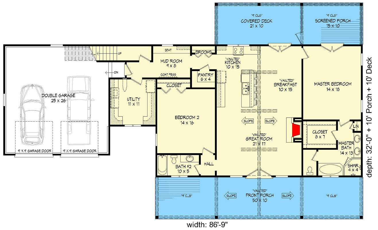Plan 680121VR: 2349 Square Foot 2-Bed Country Ranch with Finished Bonus Room - Floor Plan - Main Level - Contemporary, Mid Century Modern, Mountain, Northwest