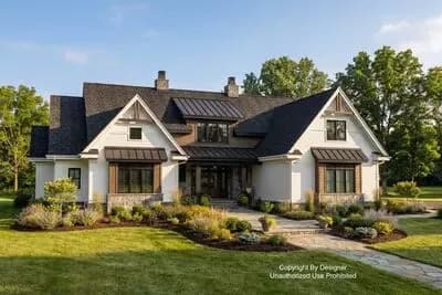 Modern Farmhouse with Home Office and 12-Foot-Deep Rear Porch and Bonus Expansion