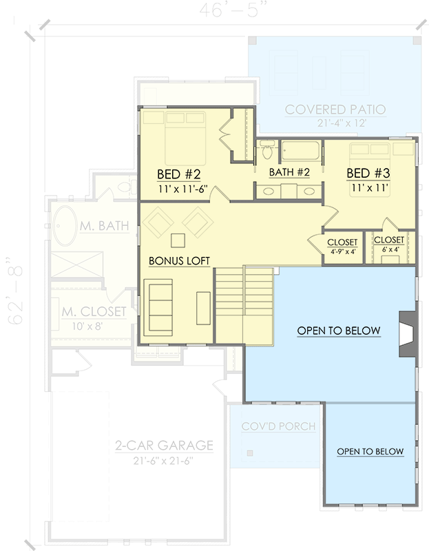 Plan 421517CHD: 2-Story Contemporary Home Plan with Study and Main Bedroom on the First Floor - Floor Plan - 2nd Floor - Contemporary, Mid Century Modern, Modern, Transitional