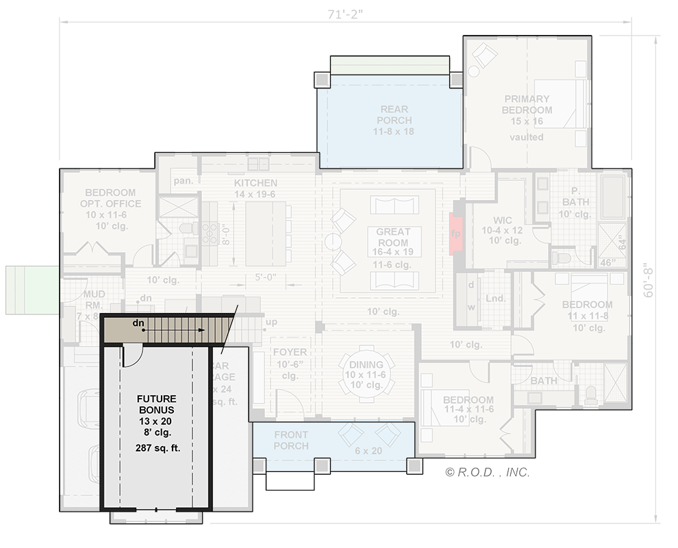 Plan 14753RK: New American Farmhouse with Main Floor Flex Room and Bonus Expansion - 2336 Sq Ft - Floor Plan - 2nd Floor - Country, Craftsman, Modern Farmhouse, New American