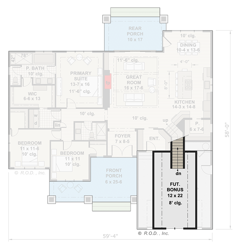 Plan 14756RK: One-Story House Plan Under 2000 Square Feet with Bonus and Garage Expansion  - Floor Plan - 2nd Floor - Country, Craftsman, New American, Rustic, Transitional