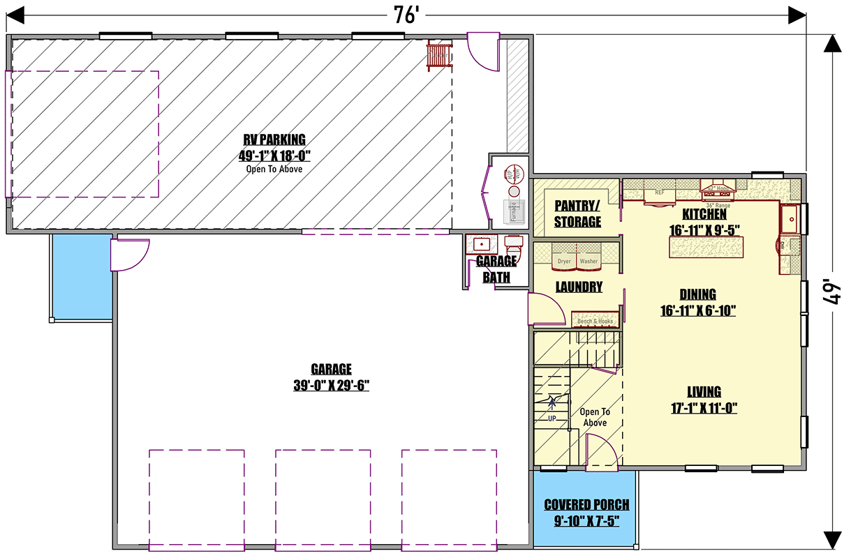 Plan 400016FTY: Modern House Plan with More Garage than Living Space - Floor Plan - Main Level - Barndominium, Mid Century Modern, Modern