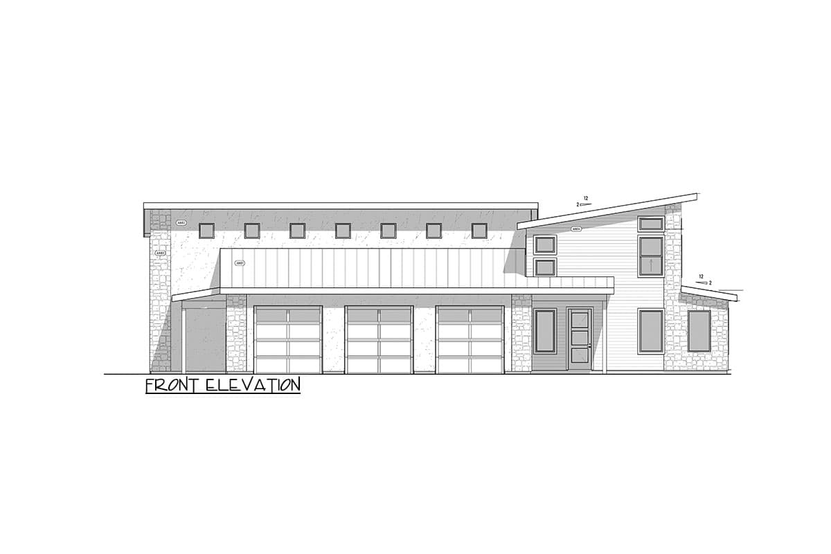 Plan 400016FTY: Modern House Plan with More Garage than Living Space - Image #8 - Barndominium, Mid Century Modern, Modern