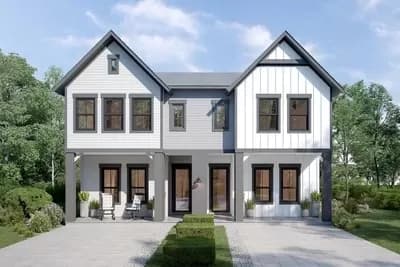 New American Duplex House Plan with 1800 Square Foot 4-Bed Units