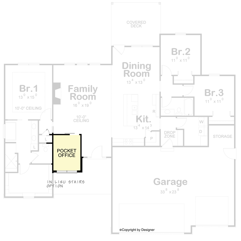 Plan 42438DB: 3-Bed One-Story House Plan Under 1900 Square Feet with Optional Pocket Office - Floor Plan - Optional Layout - Country, Craftsman, Ranch