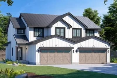 2-Story Duplex House Plan with Side-By-Side 1400 Square Foot 3 Bed Units