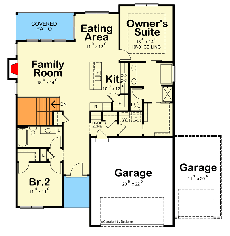 Plan 42440DB: Prairie-Style Ranch Home Plan Under 1500 Square Feet with 2- or 3-Car Garage - Floor Plan - Main Level - Northwest, Prairie, Ranch