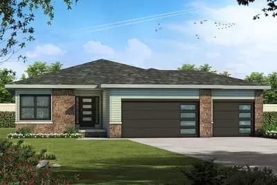 Prairie-Style Ranch Home Plan Under 1500 Square Feet with 2- or 3-Car Garage