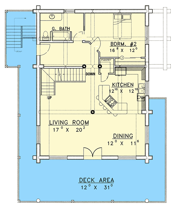 Plan 35126GH: Log Home Plan with Wraparound Deck and a Walkout Basement - Floor Plan - Main Level - Log Cabin, Mountain, Rustic, Vacation