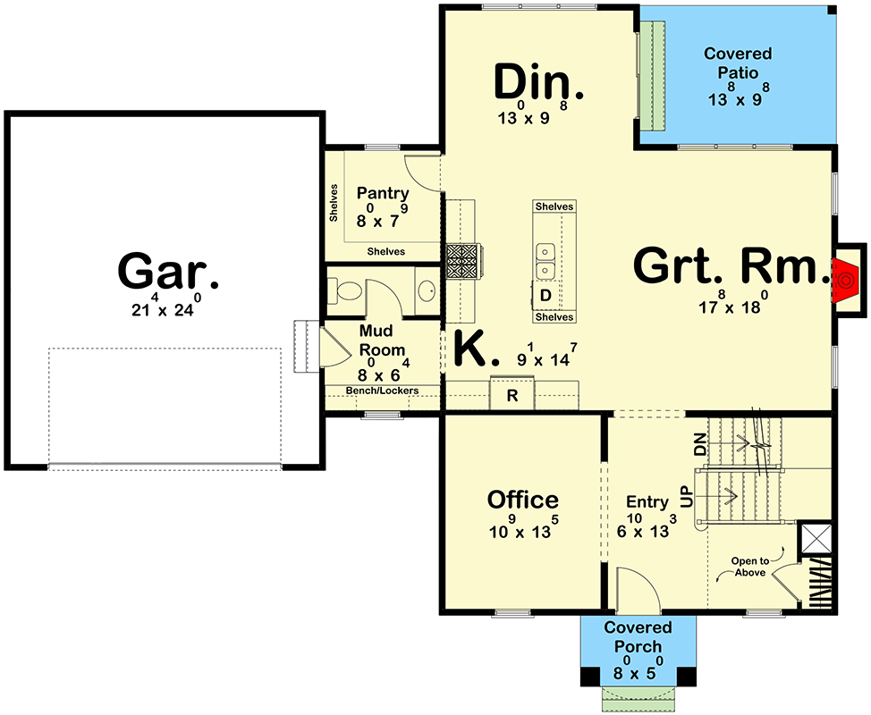 Plan 623239DJ: Colonial House Plan Under 2300 Square Feet with Home Office and 3 Upstairs Bedrooms - Floor Plan - Main Level - Colonial, Country, Traditional