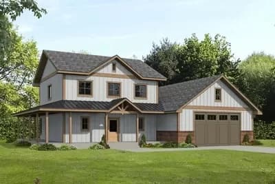 2 Bed Country Home Plan Under 1500 Square Feet with Upstairs Office