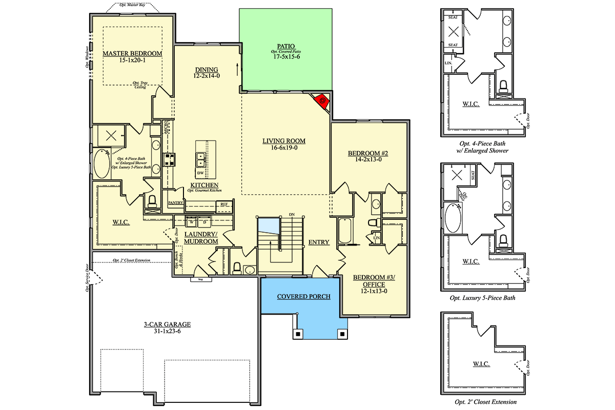 Plan 950002RWB: HomeBuilder's ProSpec Pack: 5 Versatile House Plans for Subdivisions & Developments - Floor Plan - Main Level - Country, Craftsman, New American, Prairie, Traditional