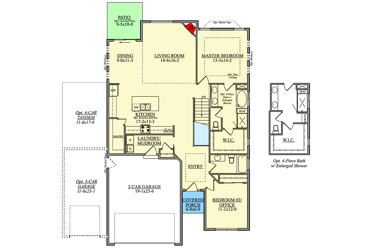 Plan 950004RWB: HomeBuilder's ProSpec Pack: 5 Versatile House Plans for Subdivisions & Developments - Floor Plan - Main Level - Craftsman, New American, Prairie, Ranch, Traditional