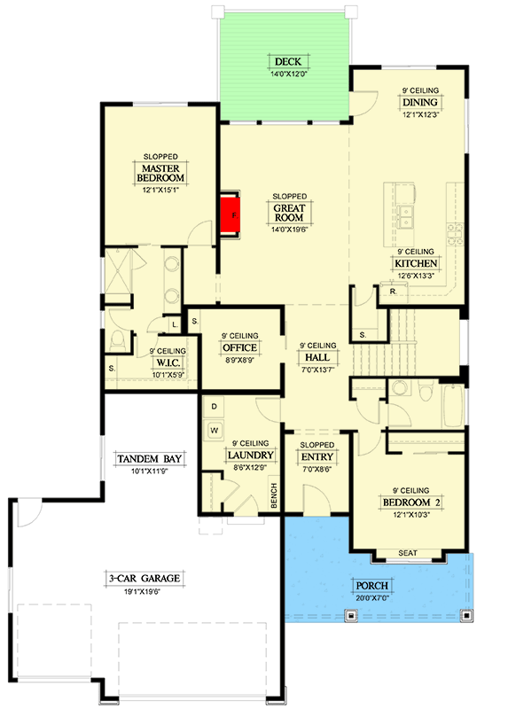 Plan 365036PED: Contemporary Northwest Home Plan with Vaulted Great Room - Floor Plan - Main Level - Contemporary, Mid Century Modern, Modern, Northwest