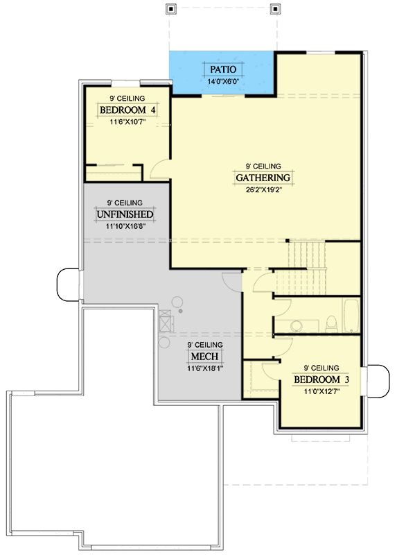 Plan 365036PED: Contemporary Northwest Home Plan with Vaulted Great Room - Floor Plan - Lower Level - Contemporary, Mid Century Modern, Modern, Northwest