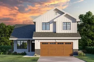 New American Farmhouse Plan Under 1700 Square Feet with 3 Bedrooms Upstairs