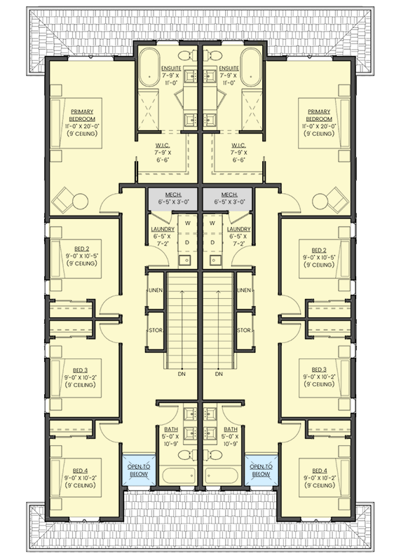 Plan 330010WLE: Two Family House Plan with Home Office and Matching 4 Bed 2250 Square Foot Units - Floor Plan - 2nd Floor - Country, Traditional