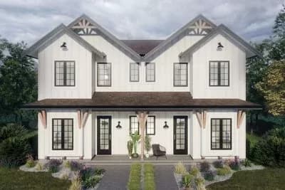 Two Family House Plan with Home Office and Matching 4 Bed 2250 Square Foot Units